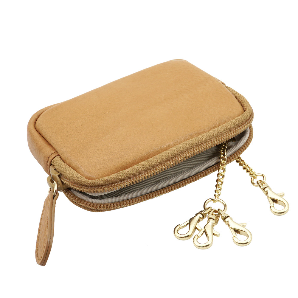 イタリアン バケッタレザー マルチキーケース ３連プラス１ナスカン付き ポーチ型 キーケース 小物入れ (ナチュラル)