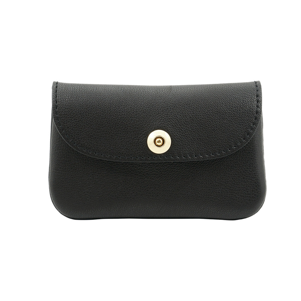 丸みのある 可愛い 名刺入れ 国産カーフレザー マグネット釦 カブセ型 レディース 本革 ブラック