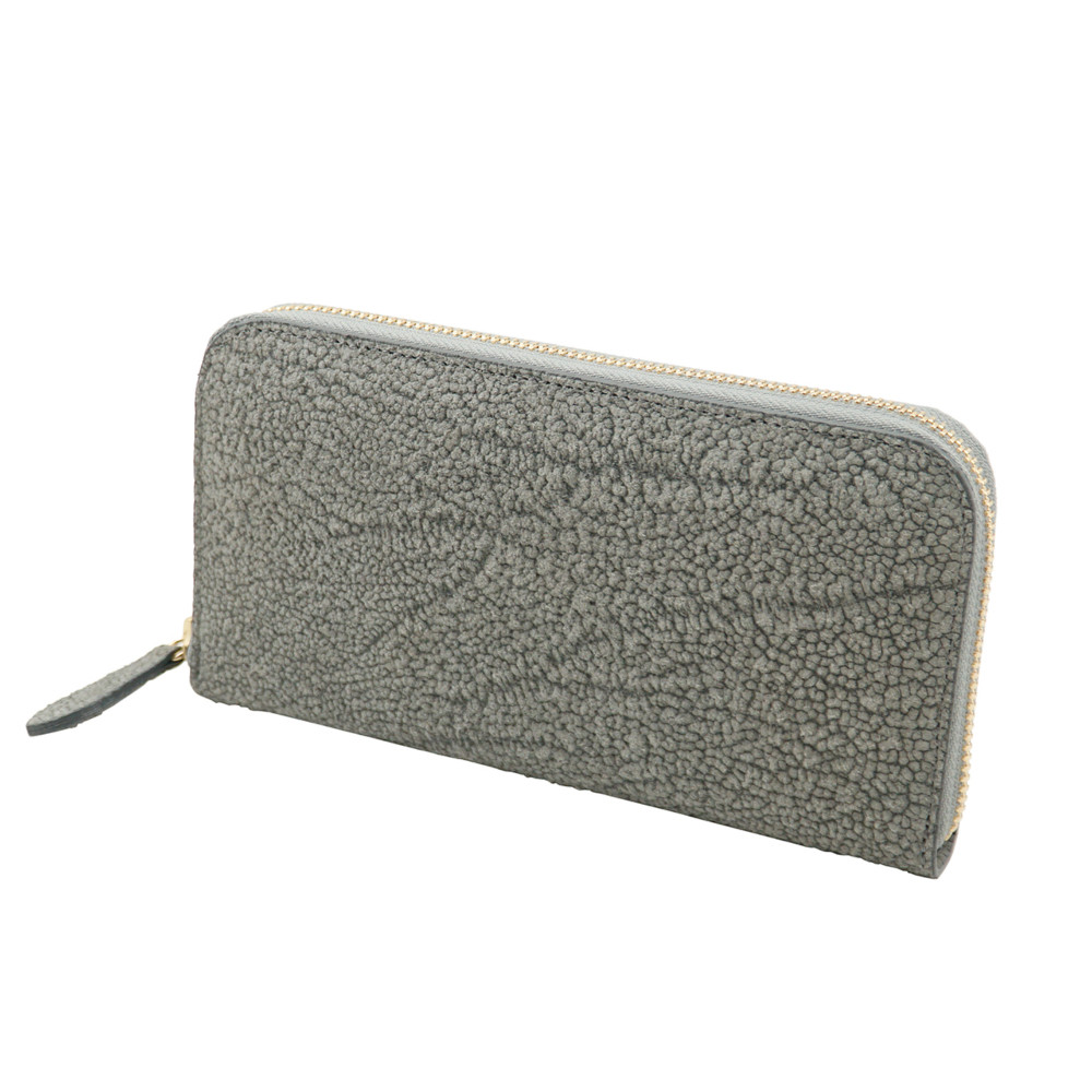 エキゾチックレザー ヒポポタマスレザー （かば革）本革 ラウンドファスナー 長財布 グレー　※切り目タイプ