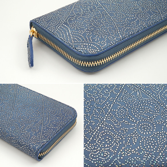 光を纏って美しく輝く スペイン シープレザー FIORINO フィオリーノ ラウンドファスナー 長財布（ブルー） 5枚目の画像