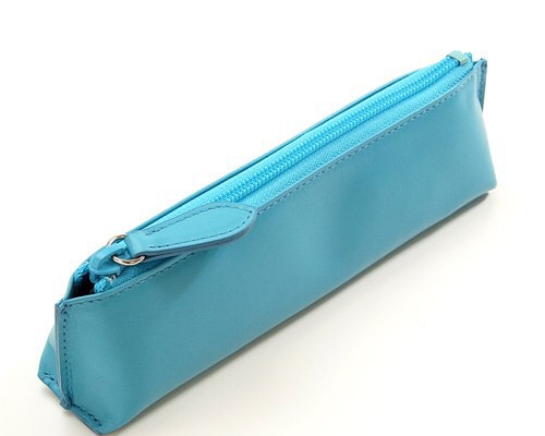 発色が魅力】牛革 スムース レザー ペンケース (水色) おしゃれ