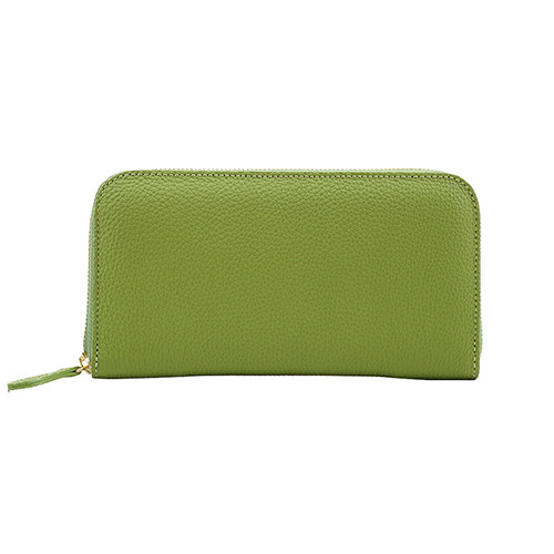 高級牛革 ドイツシュリンク（シュランケンカーフ） 本革 ラウンドファスナー 長財布 ライトグリーン