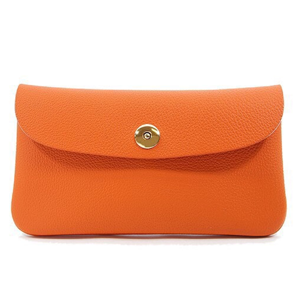 長財布　レザークラフト　本革　みかん　オレンジ 高級牛革ドイツシュリンク ふっくら 可愛い かぶせ型 本革 レディース