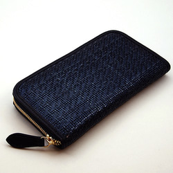 スペイン 牛革 メッシュ ラウンドファスナー 長財布 （紺） 大き目 財布 2枚目の画像