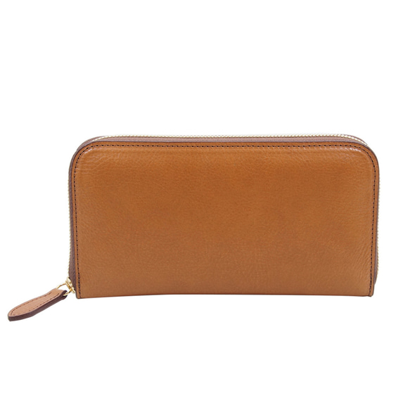 経年変化が楽しめる 牛革 イタリアンレザー バケッタ800（ブラウン）本革 ラウンドファスナー 長財布 ブラウン