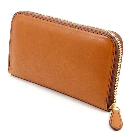 経年変化が楽しめる 牛革 イタリアンレザー バケッタ800（ブラウン）本革 ラウンドファスナー 長財布 ブラウン