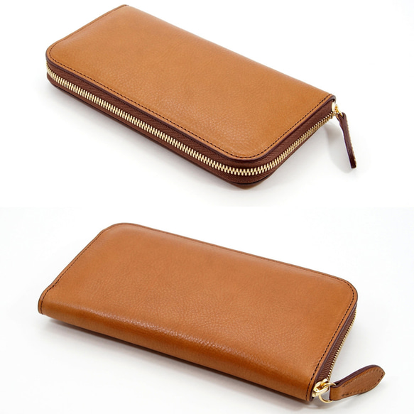 経年変化が楽しめる 牛革 イタリアンレザー バケッタ800（ブラウン）本革 ラウンドファスナー 長財布 ブラウン