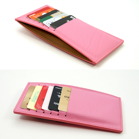 ドイツシュリンク ピンク 本革 カードケース カブセ財布に綺麗に収まる （カード12枚収納可） 4枚目の画像