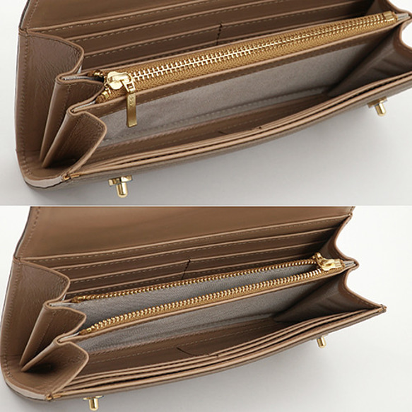 【受注生産】ドイツシュリンク カブセ型 長財布　２つ釦（ボタン）と曲線が 可愛い 本革 レディース 財布  トープ 5枚目の画像