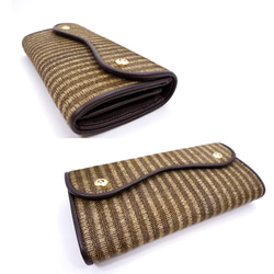 高級素材 ハラコ カブセ型 マグネット２つ釦（ボタン）長財布 ストライプ柄（K） 3枚目の画像