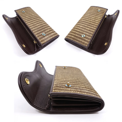 高級素材 ハラコ カブセ型 マグネット２つ釦（ボタン）長財布 ストライプ柄（K） 4枚目の画像