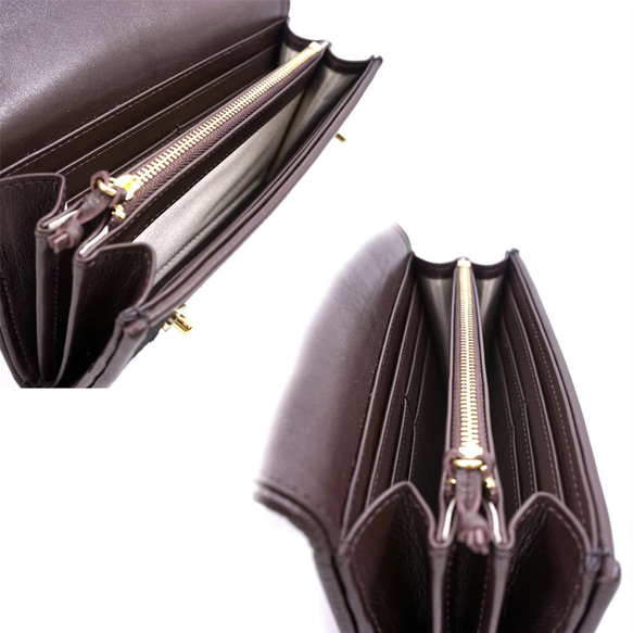 高級素材 ハラコ カブセ型 マグネット２つ釦（ボタン）長財布 ストライプ柄（K） 5枚目の画像