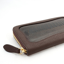 《数量限定》ドイツシュリンク × オーストレッグ 駝鳥革 ラウンドファスナー型 長財布 チョコ 3枚目の画像