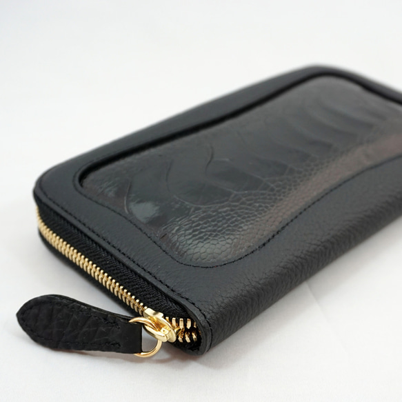 《数量限定》ドイツシュリンク × オーストレッグ 駝鳥革 ラウンドファスナー型 長財布 ブラック 4枚目の画像