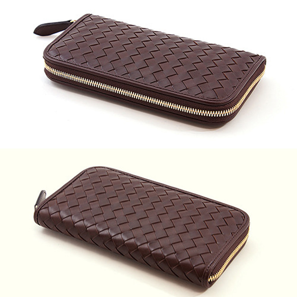 イタリアンキップ メッシュ ラウンドファスナー 長財布 大き目 財布（チョコ） 3枚目の画像