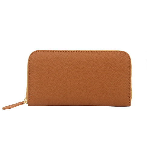 ドイツシュリンク（シュランケンカーフ） で仕立てた ラウンドファスナー 長財布 ゴールド（キャメル）