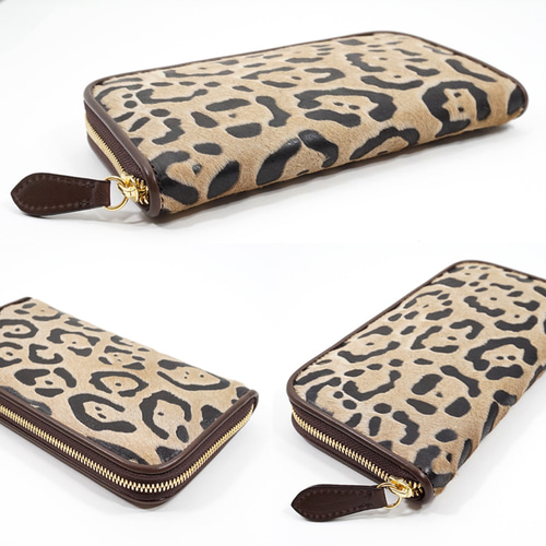 本革☆レオパード柄ハラコ財布　ブラウンヌメ革　ハラコ　長財布 本革☆レオパード柄ハラコ財布 ブラウンヌメ革 ハラコ 長財布 楽天市場