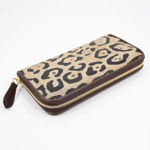 本革☆レオパード柄ハラコ財布 ブラウンヌメ革 ハラコ 長財布 楽天市場