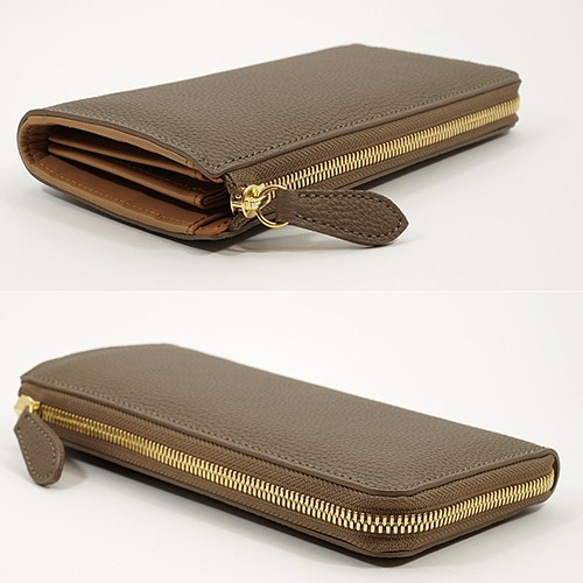高級牛革 ドイツシュリンク　本革 L字ファスナー型　長財布　トープ 