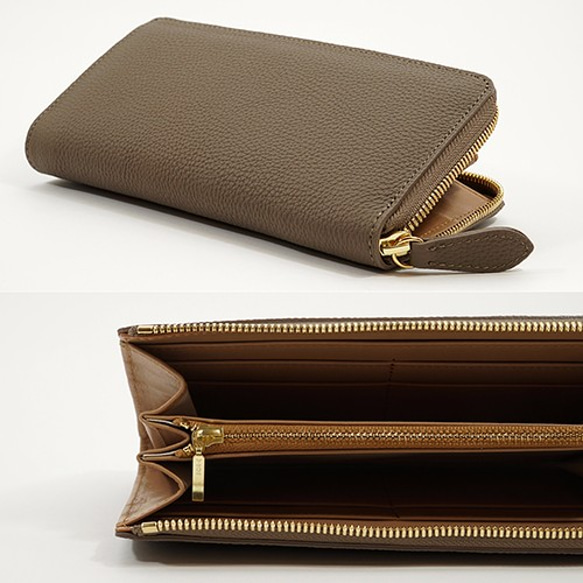 高級牛革 ドイツシュリンク　本革 L字ファスナー型　長財布　トープ 