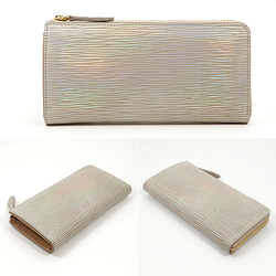虹色 に輝く 革 光る アルゼンチンキップ L字ファスナー 長財布 （ベージュ） 2枚目の画像