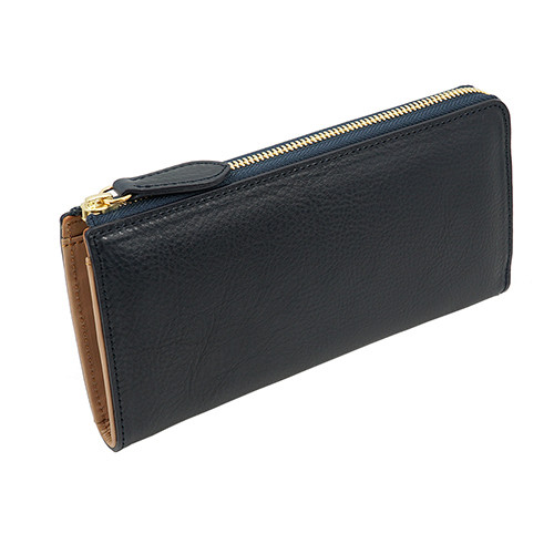 経年変化を愉しむ 革好きの為の イタリアン バケッタ レザー 本革 L字ファスナー 長財布 （ネイビー）