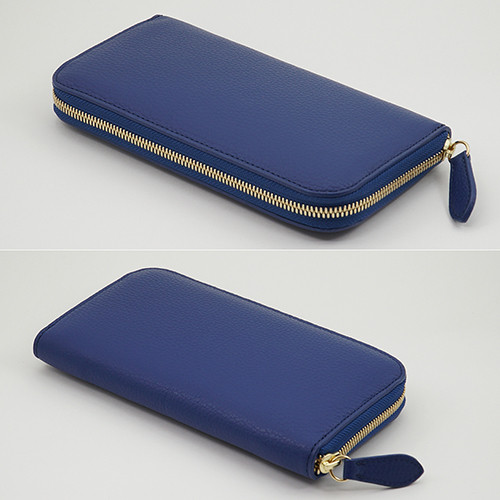 イタリアンレザー 本革 革 レザー 長財布　青ブルー　ハンドメイド 牛革 型押しシュリンク イタリアンレザー 『アドリア』 本革