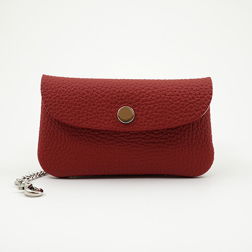 ドイツシュリンク カブセ型 本革 レディース キーケース ３連 喜平型チェーン M&Kスナップホック留め（赤）