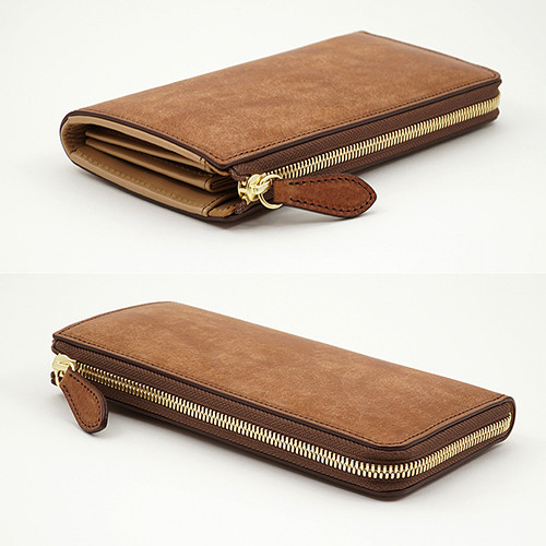 イタリアンレザー 吟スリ ビンテージ加工 MARGOT L字ファスナー型 本革 長財布 ブラウン