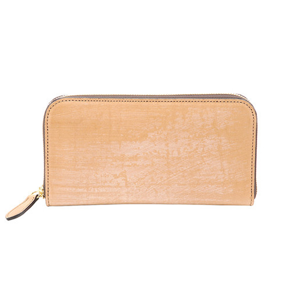 英国 高級牛革 ブライドルレザー 本革 ラウンドファスナー 長財布 バイカラー（ナチュラル／チョコ） 