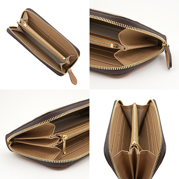 英国 高級牛革 ブライドルレザー 本革 ラウンドファスナー 長財布 バイカラー（ナチュラル／チョコ） 