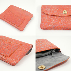 光を纏って美しく輝く スペイン シープレザー FIORINO フィオリーノ かぶせ型 長財布（オレンジ） 6枚目の画像