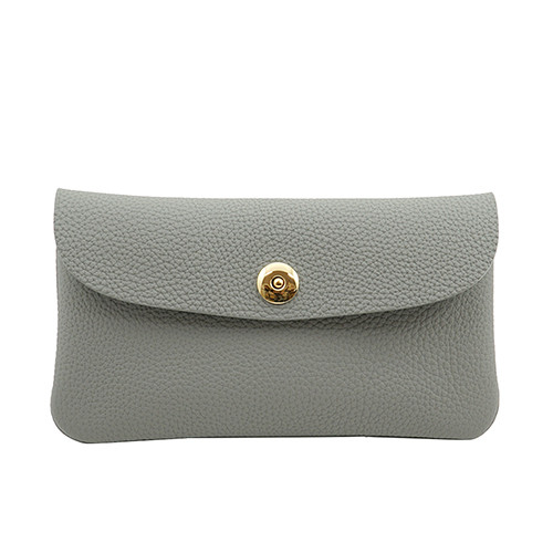 高級牛革ドイツシュリンク ふっくら 可愛い かぶせ型 本革 レディース 長財布 マグネット釦（ボタン） グレー