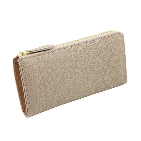 高級牛革 ドイツシュリンク 本革 L字ファスナー型 長財布（ライトグレー） ※グレージュ ドイツシュリンク ライトグレー