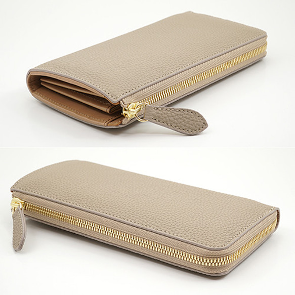 高級牛革 ドイツシュリンク 本革 L字ファスナー型 長財布（ライトグレー） ※グレージュ ドイツシュリンク ライトグレー