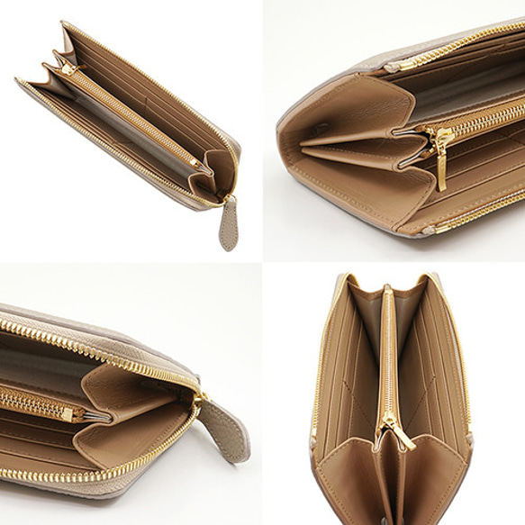 高級牛革 ドイツシュリンク 本革 L字ファスナー型 長財布（ライトグレー） ※グレージュ ドイツシュリンク ライトグレー