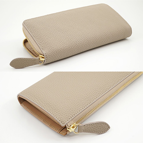 高級牛革 ドイツシュリンク 本革 L字ファスナー型 長財布（ライトグレー） ※グレージュ ドイツシュリンク ライトグレー