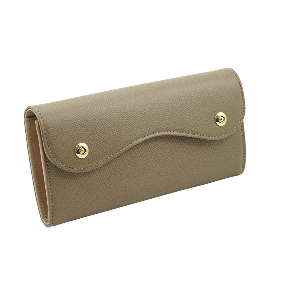 ドイツ クロム鞣し ノブレッサカーフ　マグネット２つボタン カブセ型 長財布　トープ