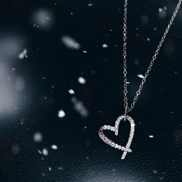 受注制作「ハート・ダイヤ」K18ゴールド 天然ダイヤモンド ネックレス