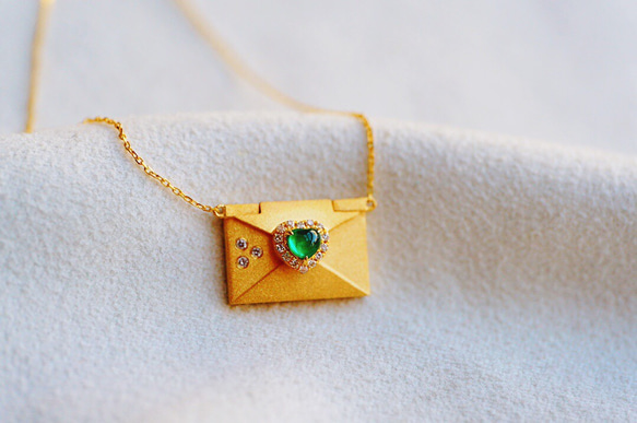 「ラブレター」K18  天然ルビー　天然ダイヤモンド　ネックレス　開けられるラブレター　告白　ハート 1枚目の画像