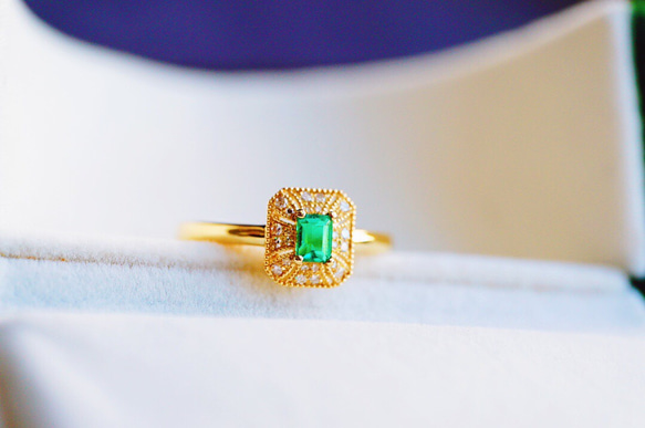 天然エメラルド K18YG ミル打ち リング 12号 返品OK] 0.61ct天然