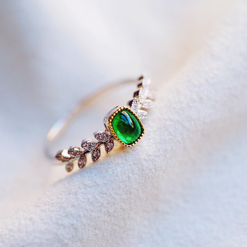 受注制作「穂・枝葉」K18ホワイトゴールド 天然エメラルド 天然  