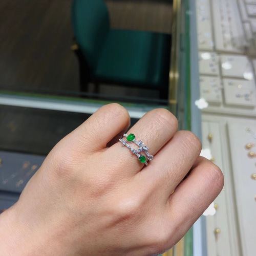 k18WGヒスイ翡翠ダイヤ指輪