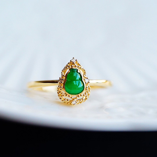 受注制作「青壁・翡翠」K18YG 天然ヒスイ 天然ダイヤモンド リング  