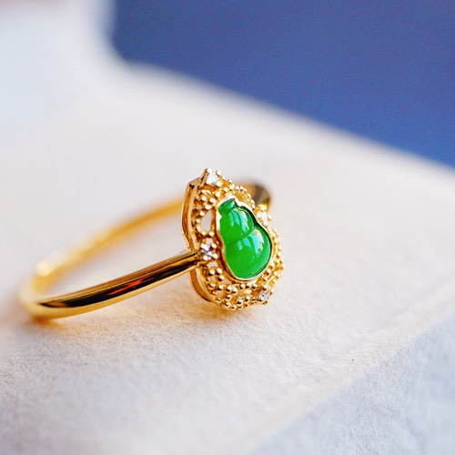 受注制作「青壁・翡翠」K18YG 天然ヒスイ 天然ダイヤモンド リング  