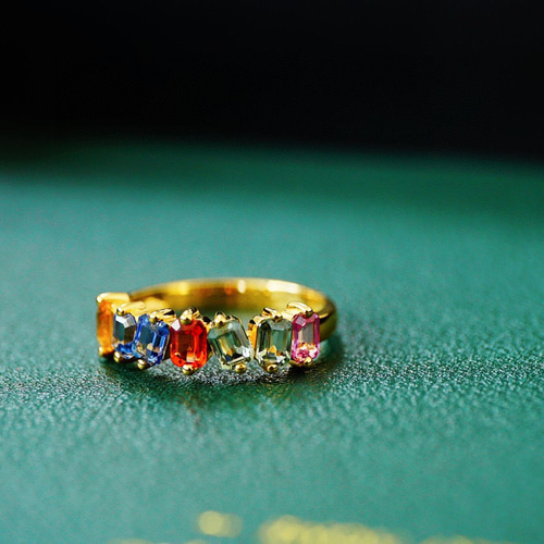 K18YG エメラルドパライバサファイアエタニティリング11号