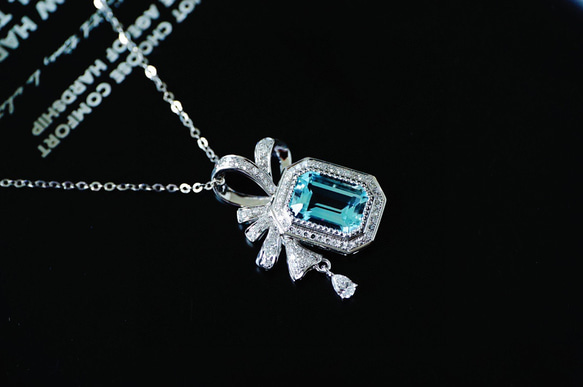 「海の水」ネックレス　K18 天然アクアマリン　ダイヤモンド　幸福・富・聡明　3月誕生石 3枚目の画像
