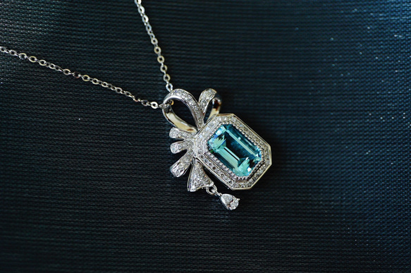 「海の水」ネックレス　K18 天然アクアマリン　ダイヤモンド　幸福・富・聡明　3月誕生石 5枚目の画像