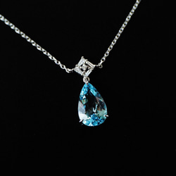 「海の水」ネックレス　K18 天然アクアマリン　ダイヤモンド　幸福・富・聡明　3月誕生石 1枚目の画像