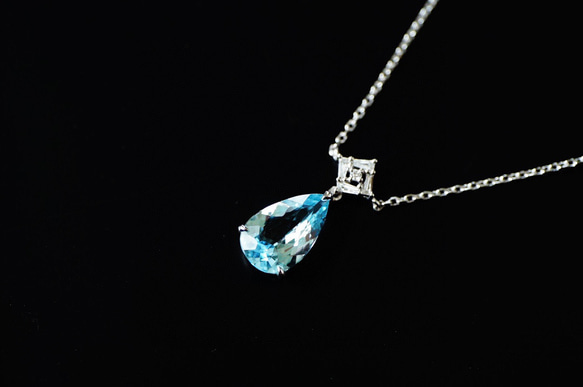 「海の水」ネックレス　K18 天然アクアマリン　ダイヤモンド　幸福・富・聡明　3月誕生石 6枚目の画像